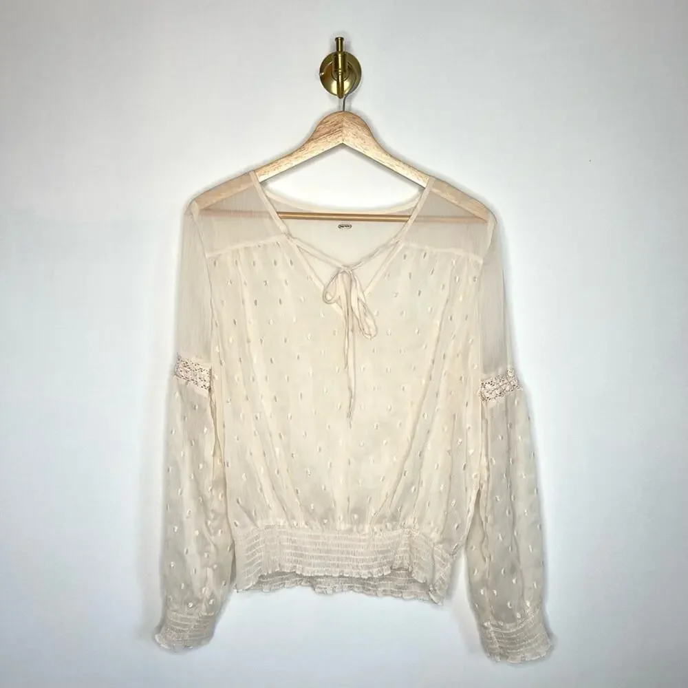 Free People Sheer Dot Blouse Cream